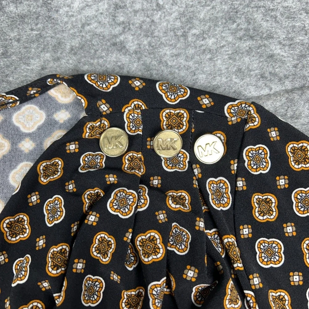 Michael Kors Top Womens Large Black Gold Medallion Draped‎ Neck Blouse Shirt